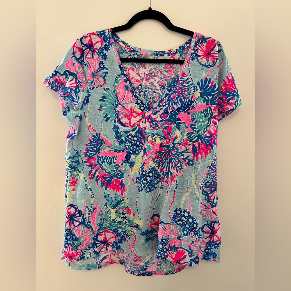 Lilly Pulitzer Etta V-Neck Top XL in Beach You to It NWOT